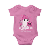 In October We Wear Pink Ghost Baby Onesie Halloween Breast Cancer Pink Ribbon Pumpkin - Wonder Print Shop