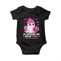 In October We Wear Pink Ghost Baby Onesie Halloween Breast Cancer Pink Ribbon Pumpkin - Wonder Print Shop