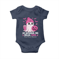 In October We Wear Pink Ghost Baby Onesie Halloween Breast Cancer Pink Ribbon Pumpkin - Wonder Print Shop