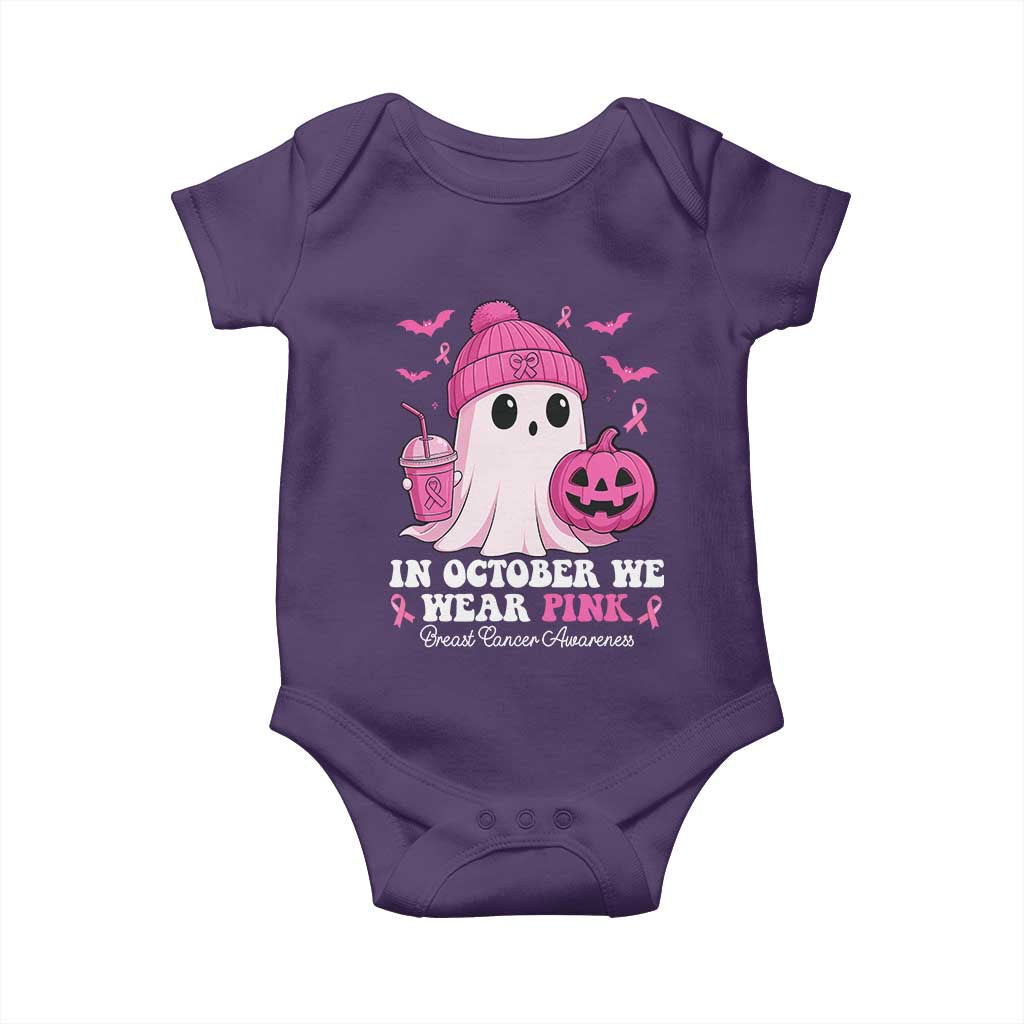 In October We Wear Pink Ghost Baby Onesie Halloween Breast Cancer Pink Ribbon Pumpkin - Wonder Print Shop