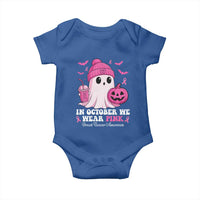 In October We Wear Pink Ghost Baby Onesie Halloween Breast Cancer Pink Ribbon Pumpkin - Wonder Print Shop