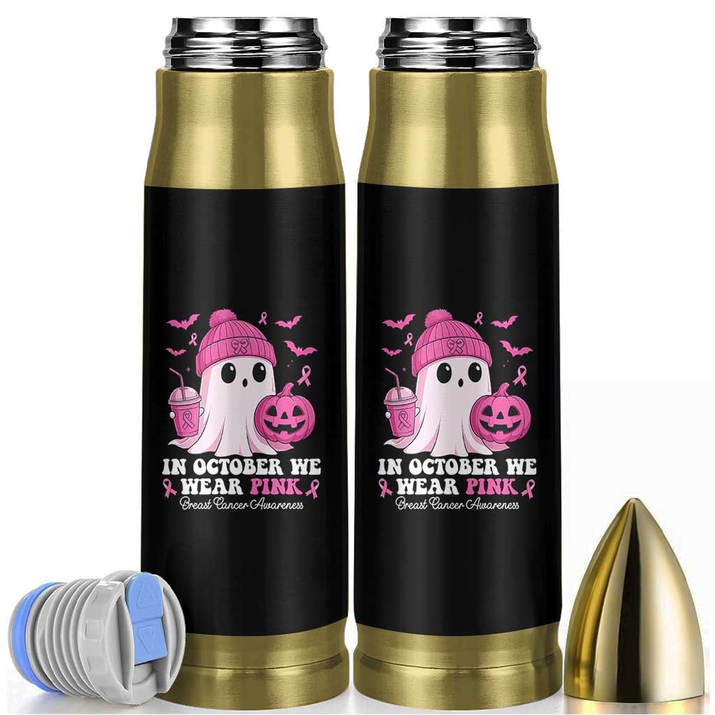 In October We Wear Pink Ghost Bullet Tumbler Halloween Breast Cancer Pink Ribbon Pumpkin - Wonder Print Shop