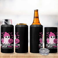 In October We Wear Pink Ghost 4 in 1 Can Cooler Tumbler Halloween Breast Cancer Pink Ribbon Pumpkin - Wonder Print Shop