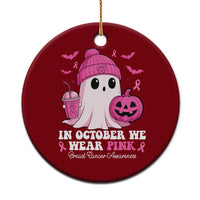 In October We Wear Pink Ghost Ceramic Ornament Halloween Breast Cancer Pink Ribbon Pumpkin - Wonder Print Shop
