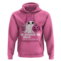 In October We Wear Pink Ghost Hoodie Halloween Breast Cancer Pink Ribbon Pumpkin - Wonder Print Shop