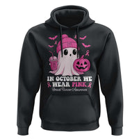In October We Wear Pink Ghost Hoodie Halloween Breast Cancer Pink Ribbon Pumpkin - Wonder Print Shop