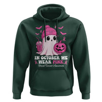 In October We Wear Pink Ghost Hoodie Halloween Breast Cancer Pink Ribbon Pumpkin - Wonder Print Shop