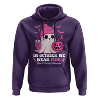 In October We Wear Pink Ghost Hoodie Halloween Breast Cancer Pink Ribbon Pumpkin - Wonder Print Shop