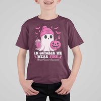 In October We Wear Pink Ghost T Shirt For Kid Halloween Breast Cancer Pink Ribbon Pumpkin - Wonder Print Shop