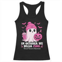 In October We Wear Pink Ghost Racerback Tank Top Halloween Breast Cancer Pink Ribbon Pumpkin - Wonder Print Shop