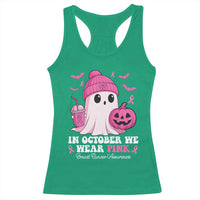 In October We Wear Pink Ghost Racerback Tank Top Halloween Breast Cancer Pink Ribbon Pumpkin - Wonder Print Shop