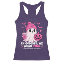 In October We Wear Pink Ghost Racerback Tank Top Halloween Breast Cancer Pink Ribbon Pumpkin - Wonder Print Shop