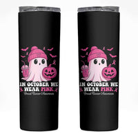 In October We Wear Pink Ghost Skinny Tumbler Halloween Breast Cancer Pink Ribbon Pumpkin - Wonder Print Shop