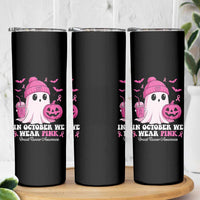 In October We Wear Pink Ghost Skinny Tumbler Halloween Breast Cancer Pink Ribbon Pumpkin - Wonder Print Shop