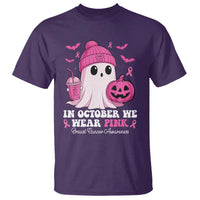 In October We Wear Pink Ghost T Shirt Halloween Breast Cancer Pink Ribbon Pumpkin - Wonder Print Shop