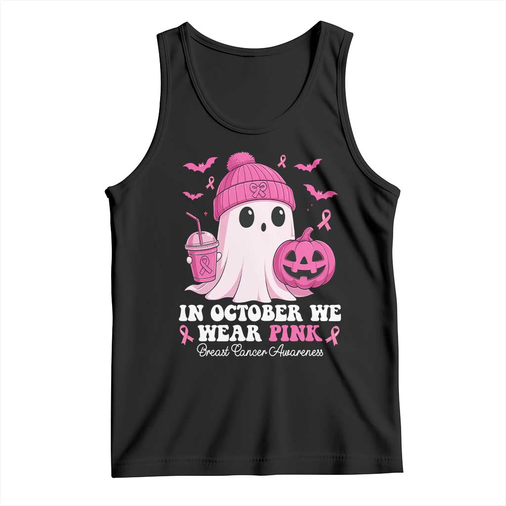 In October We Wear Pink Ghost Tank Top Halloween Breast Cancer Pink Ribbon Pumpkin - Wonder Print Shop