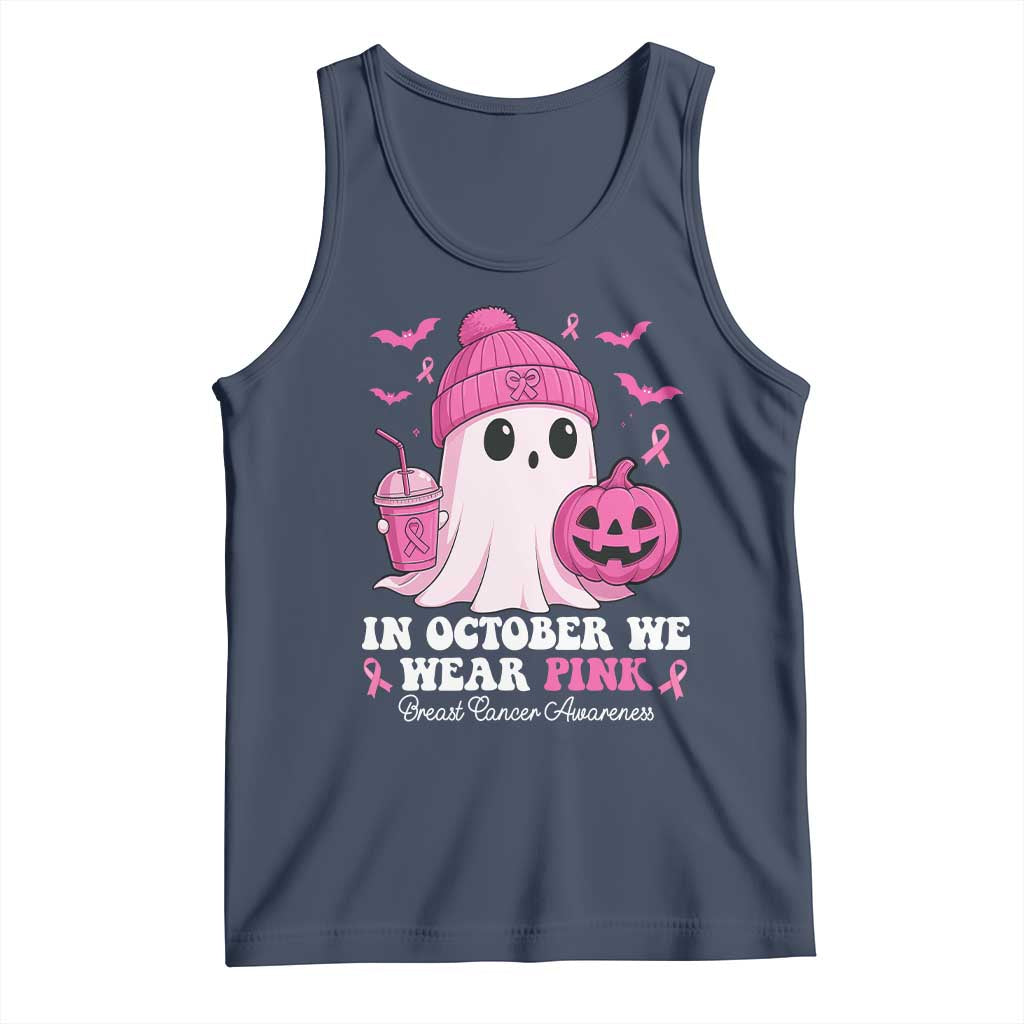 In October We Wear Pink Ghost Tank Top Halloween Breast Cancer Pink Ribbon Pumpkin - Wonder Print Shop