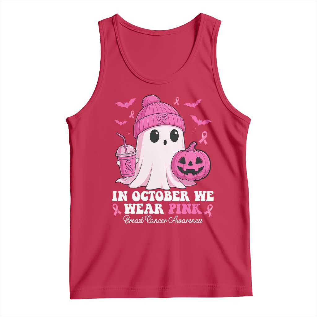 In October We Wear Pink Ghost Tank Top Halloween Breast Cancer Pink Ribbon Pumpkin - Wonder Print Shop