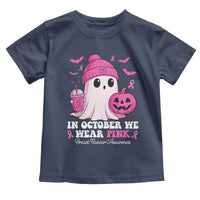 In October We Wear Pink Ghost Toddler T Shirt Halloween Breast Cancer Pink Ribbon Pumpkin - Wonder Print Shop