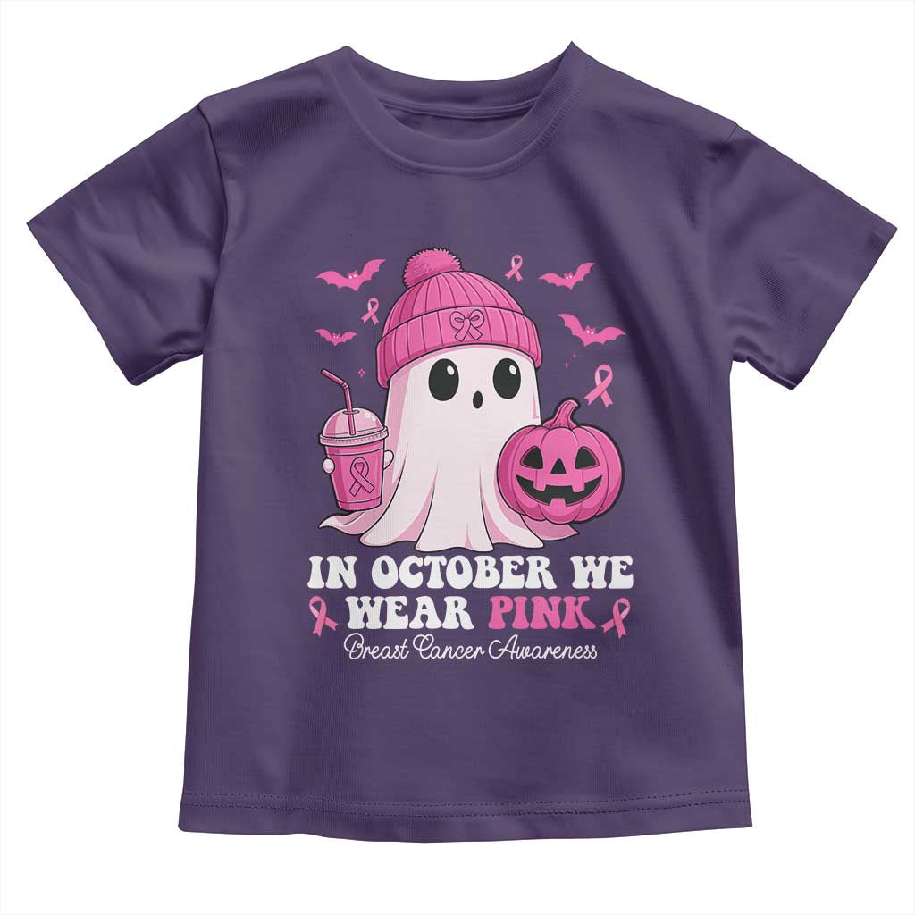 In October We Wear Pink Ghost Toddler T Shirt Halloween Breast Cancer Pink Ribbon Pumpkin - Wonder Print Shop