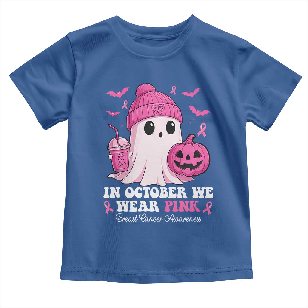 In October We Wear Pink Ghost Toddler T Shirt Halloween Breast Cancer Pink Ribbon Pumpkin - Wonder Print Shop