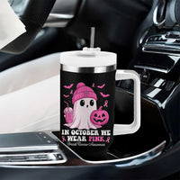 In October We Wear Pink Ghost Tumbler With Handle Halloween Breast Cancer Pink Ribbon Pumpkin - Wonder Print Shop