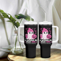 In October We Wear Pink Ghost Tumbler With Handle Halloween Breast Cancer Pink Ribbon Pumpkin - Wonder Print Shop