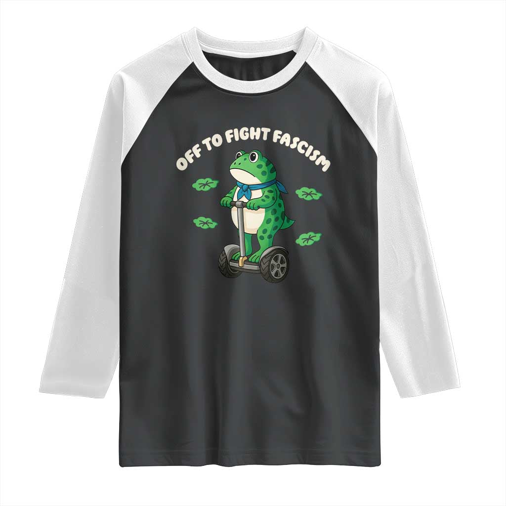 Portland Frog Raglan Shirt Off to Fight Fascism Inflatable Costume Protest - Wonder Print Shop