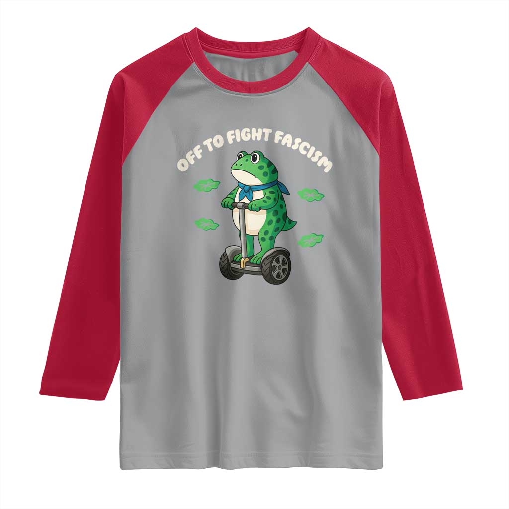 Portland Frog Raglan Shirt Off to Fight Fascism Inflatable Costume Protest - Wonder Print Shop