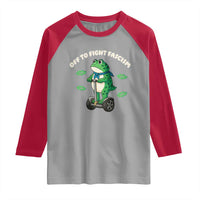 Portland Frog Raglan Shirt Off to Fight Fascism Inflatable Costume Protest - Wonder Print Shop