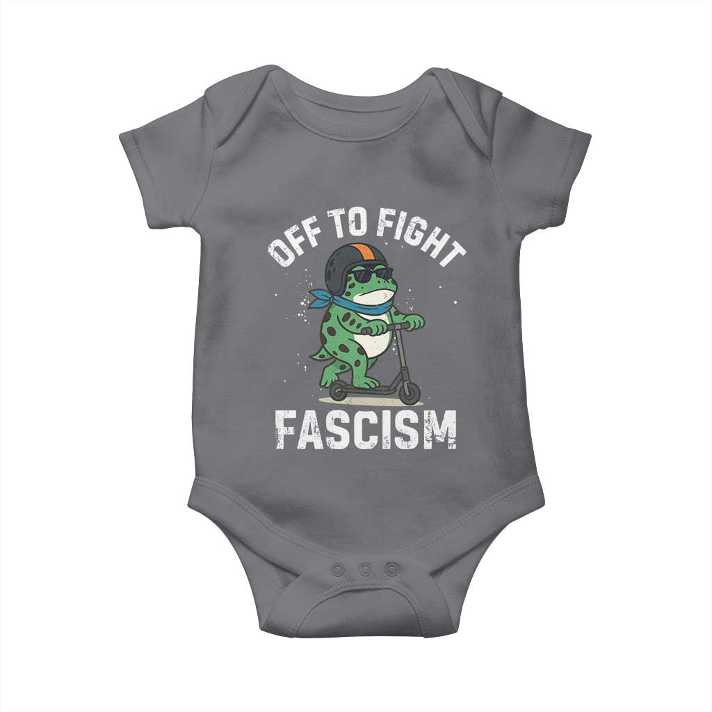 Portland Frog Resist Protest Baby Onesie Off to Fight Fascism Frog Scooter - Wonder Print Shop