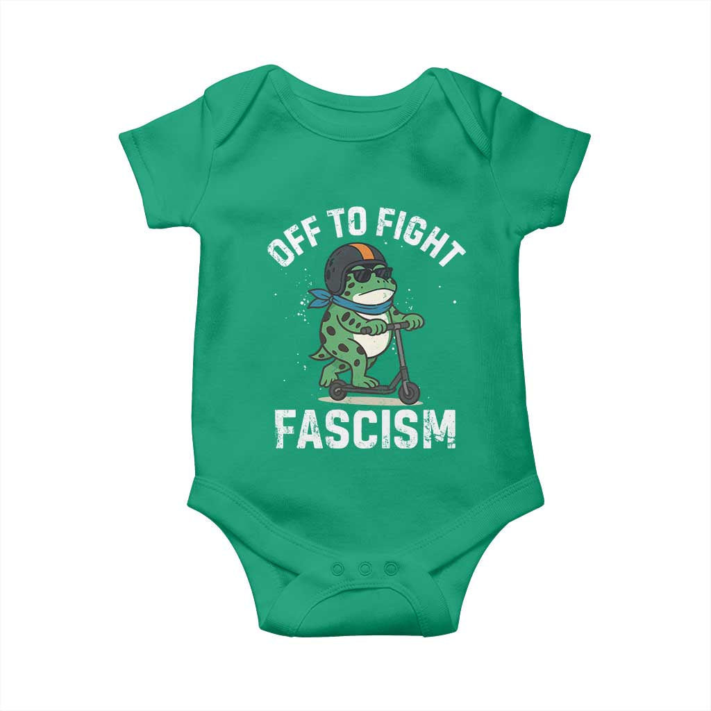 Portland Frog Resist Protest Baby Onesie Off to Fight Fascism Frog Scooter - Wonder Print Shop