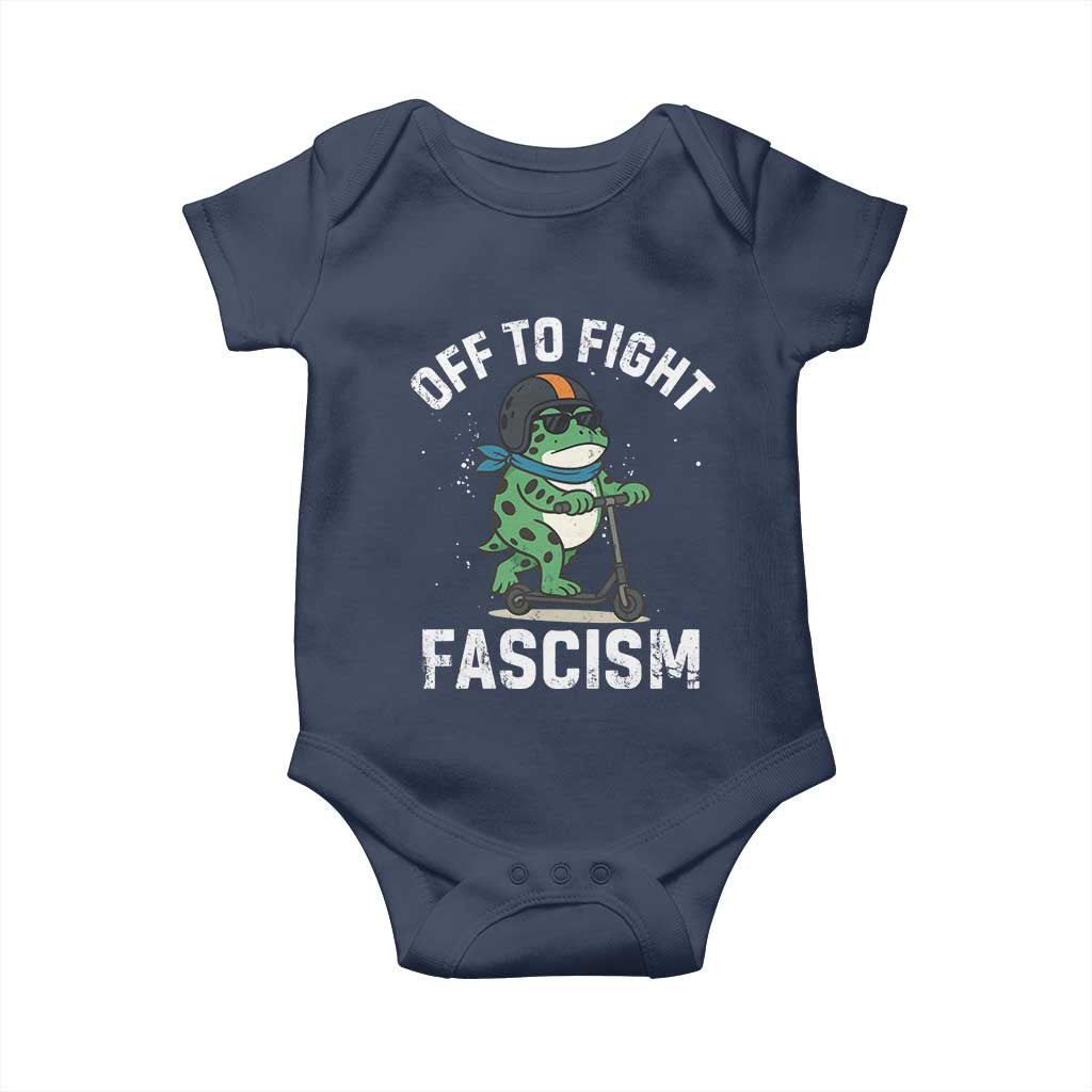 Portland Frog Resist Protest Baby Onesie Off to Fight Fascism Frog Scooter - Wonder Print Shop