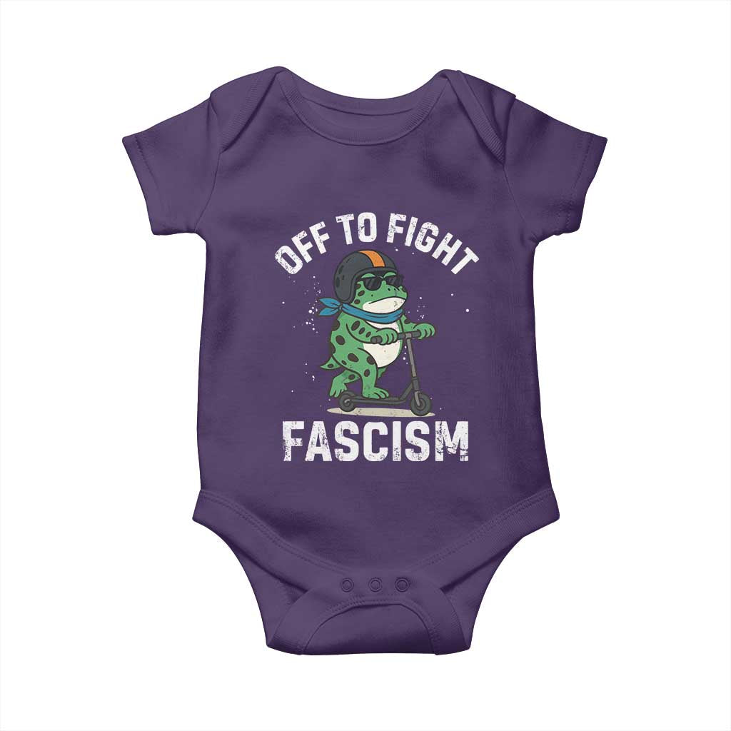 Portland Frog Resist Protest Baby Onesie Off to Fight Fascism Frog Scooter - Wonder Print Shop