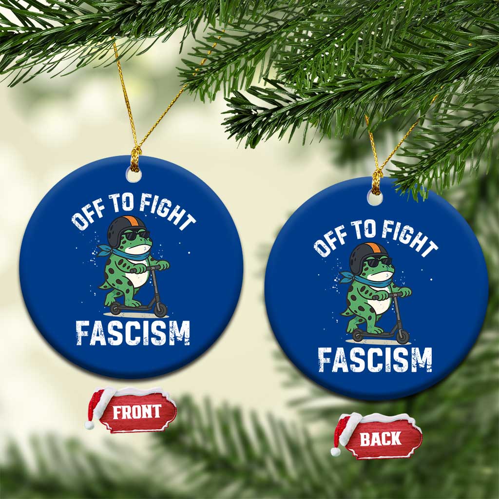 Portland Frog Resist Protest Ceramic Ornament Off to Fight Fascism Frog Scooter - Wonder Print Shop