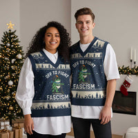 Portland Frog Resist Protest V-Neck Knit Sweater Vest Off to Fight Fascism Frog Scooter - Wonder Print Shop