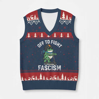 Portland Frog Resist Protest V-Neck Knit Sweater Vest Off to Fight Fascism Frog Scooter - Wonder Print Shop