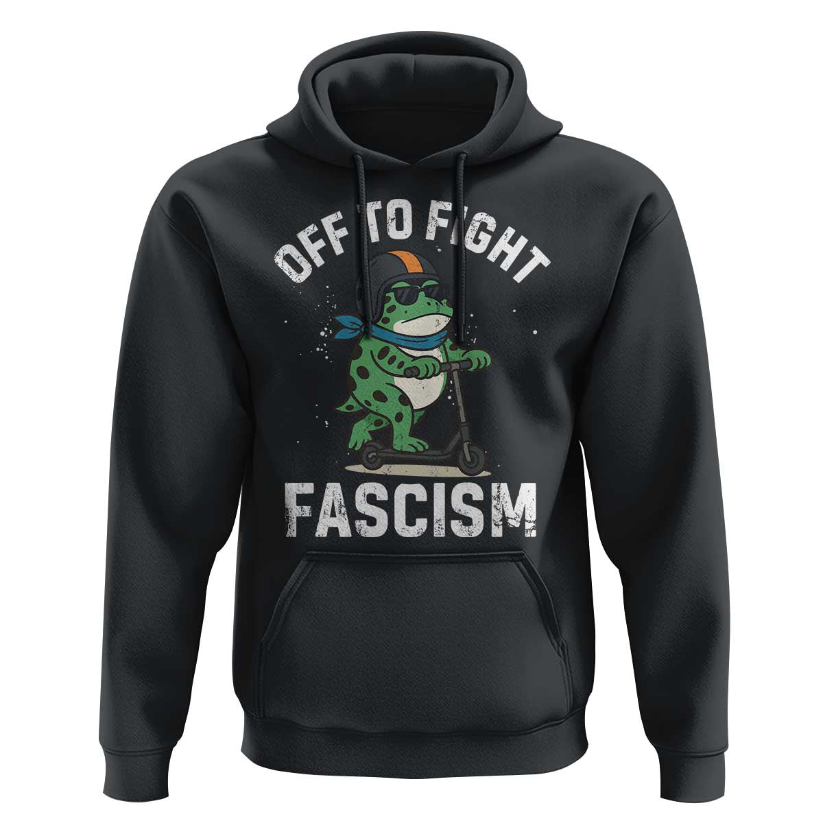 Portland Frog Resist Protest Hoodie Off to Fight Fascism Frog Scooter - Wonder Print Shop