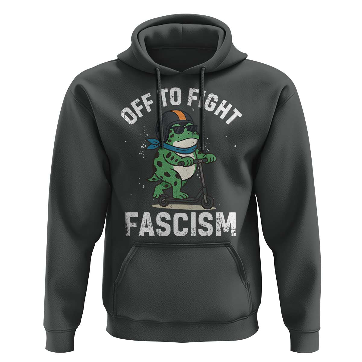 Portland Frog Resist Protest Hoodie Off to Fight Fascism Frog Scooter - Wonder Print Shop