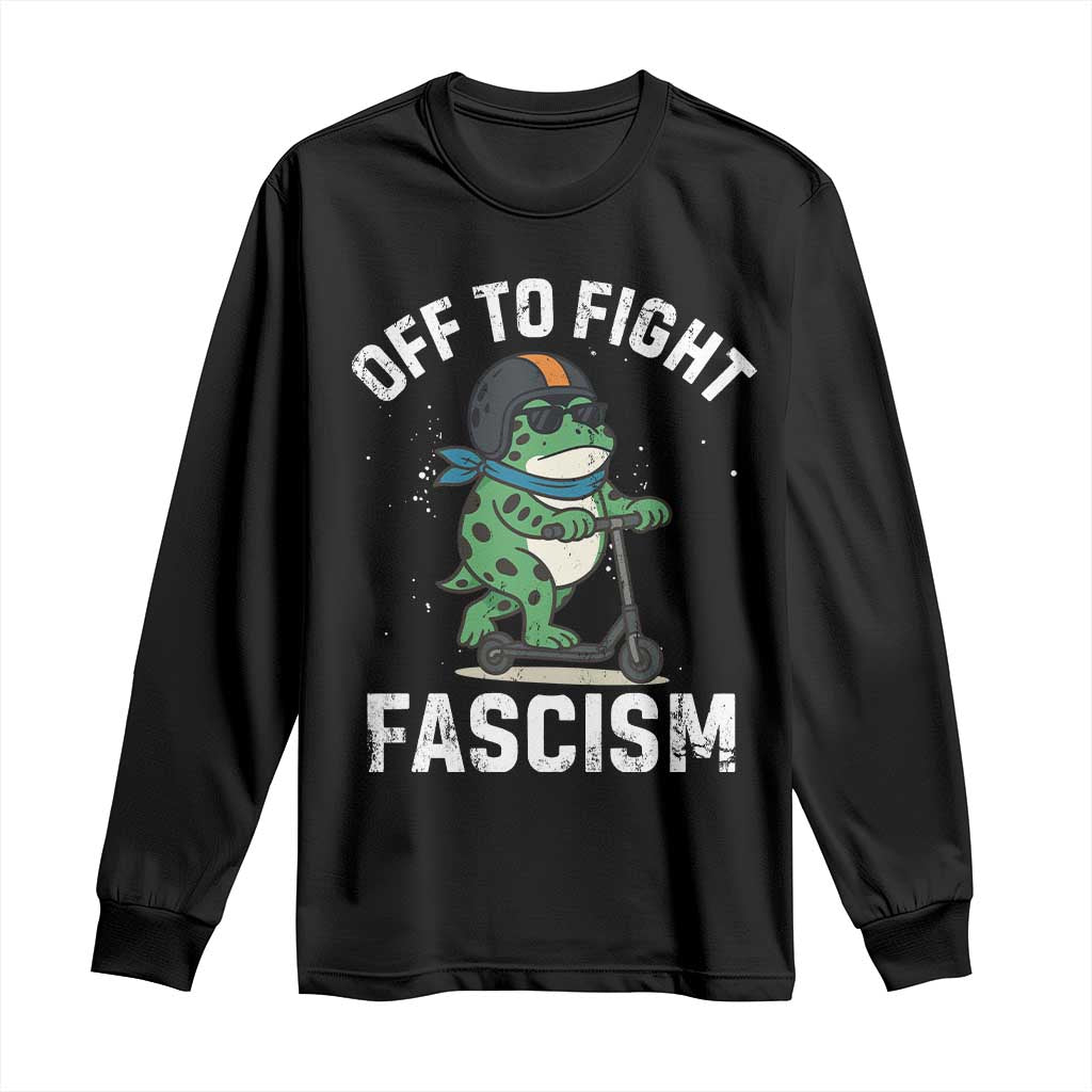 Portland Frog Resist Protest Long Sleeve Shirt Off to Fight Fascism Frog Scooter - Wonder Print Shop
