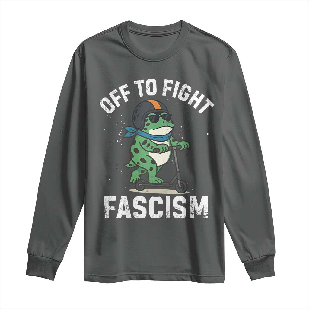 Portland Frog Resist Protest Long Sleeve Shirt Off to Fight Fascism Frog Scooter - Wonder Print Shop