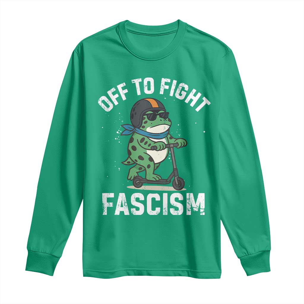 Portland Frog Resist Protest Long Sleeve Shirt Off to Fight Fascism Frog Scooter - Wonder Print Shop