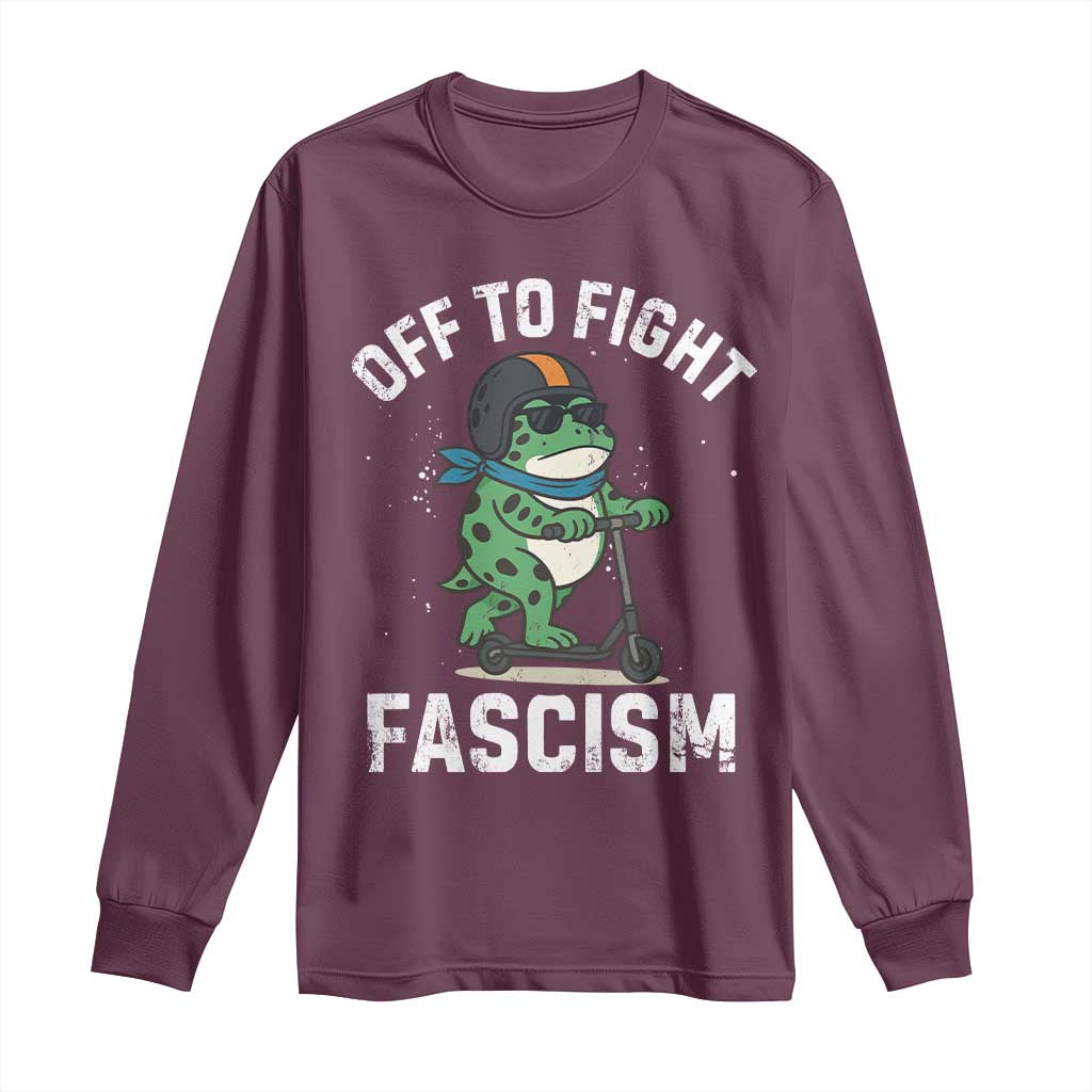 Portland Frog Resist Protest Long Sleeve Shirt Off to Fight Fascism Frog Scooter - Wonder Print Shop