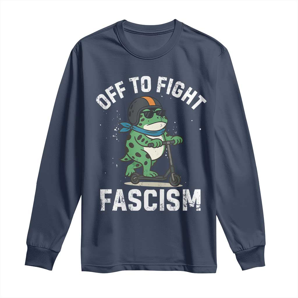 Portland Frog Resist Protest Long Sleeve Shirt Off to Fight Fascism Frog Scooter - Wonder Print Shop