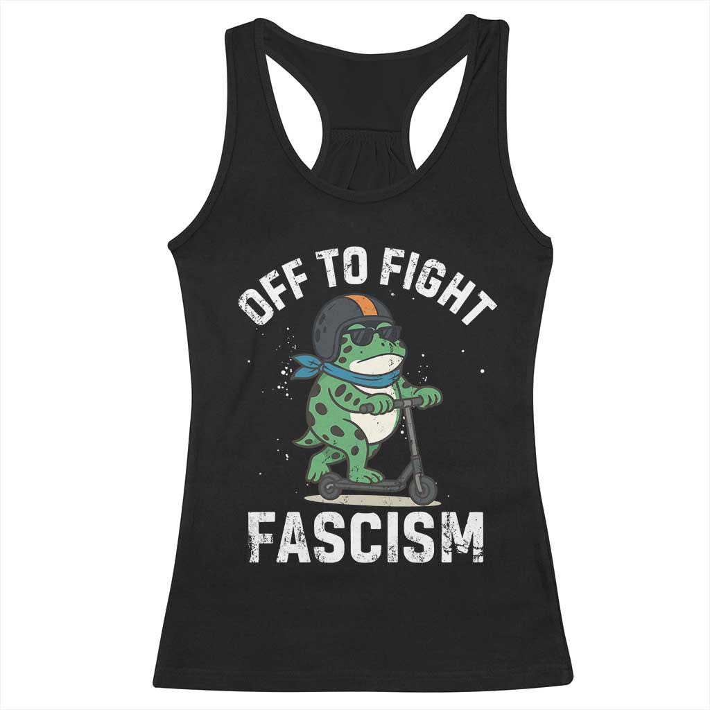 Portland Frog Resist Protest Racerback Tank Top Off to Fight Fascism Frog Scooter - Wonder Print Shop