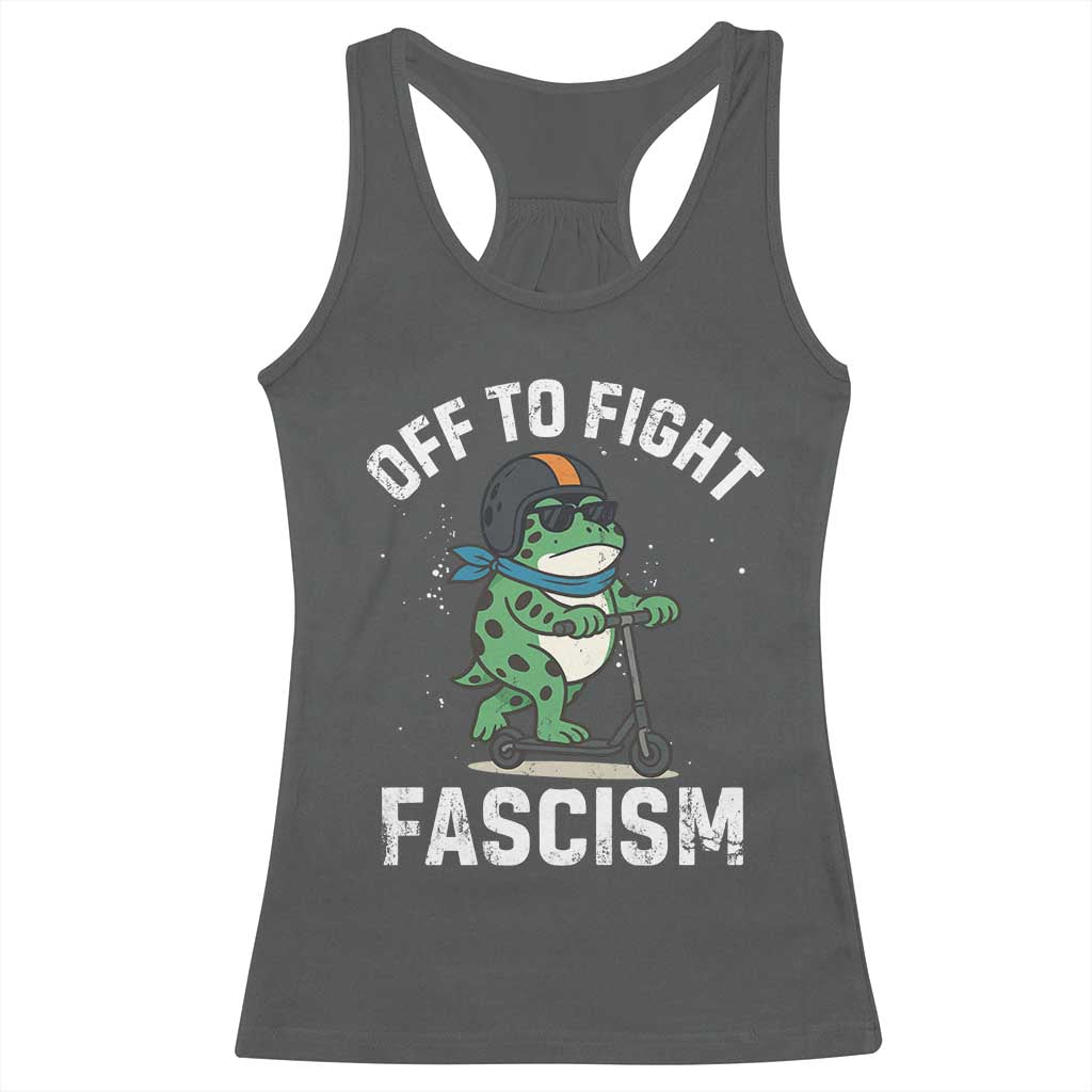 Portland Frog Resist Protest Racerback Tank Top Off to Fight Fascism Frog Scooter - Wonder Print Shop