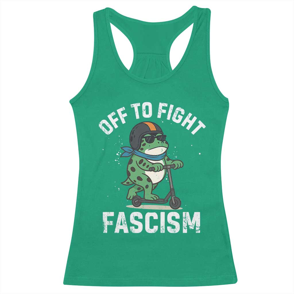 Portland Frog Resist Protest Racerback Tank Top Off to Fight Fascism Frog Scooter - Wonder Print Shop