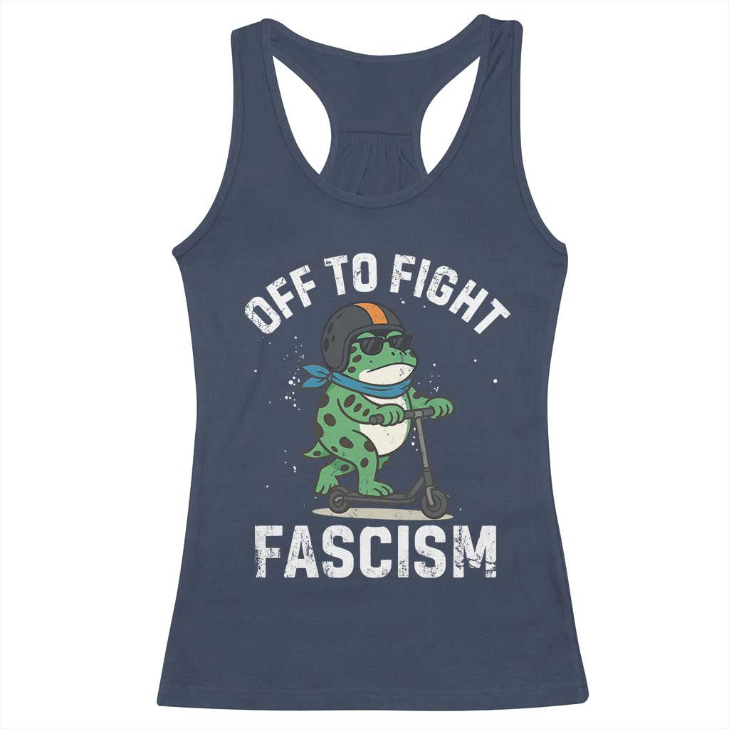 Portland Frog Resist Protest Racerback Tank Top Off to Fight Fascism Frog Scooter - Wonder Print Shop