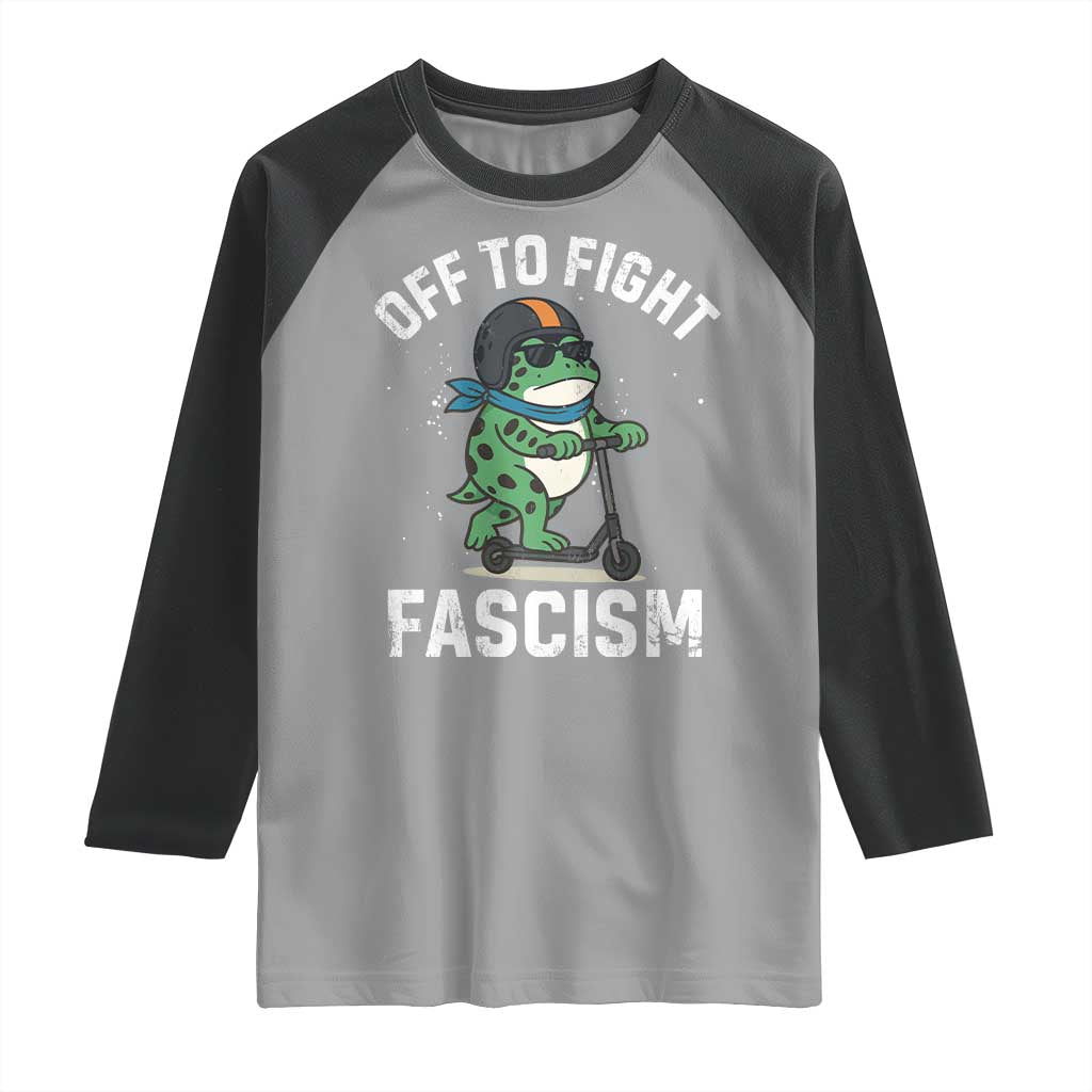 Portland Frog Resist Protest Raglan Shirt Off to Fight Fascism Frog Scooter - Wonder Print Shop