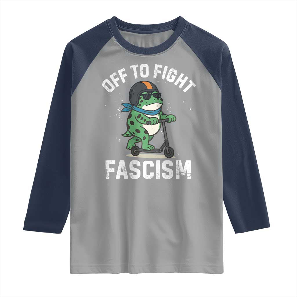 Portland Frog Resist Protest Raglan Shirt Off to Fight Fascism Frog Scooter - Wonder Print Shop